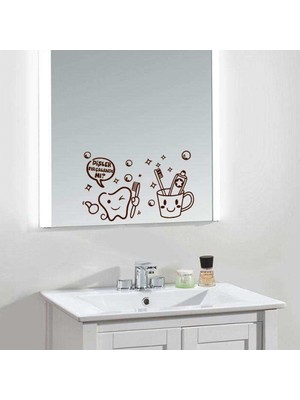 Asilmeydan Dişlerini Fırçaladın Mı? Banyo Dekoratif Duvar Sticker, Çıkartma Kahverengi