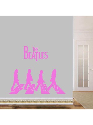Asilmeydan Beatles Grubu Üyeleri ve Logosu Silueti Dekoratif Duvar Sticker, Çıkartma, Etiket Pembe