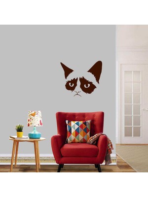 Asilmeydan Grumpy Cat - Huysuz Kedi Büyük Boy Dekoratif Duvar Sticker, Çıkartma, Etiket Kahverengi