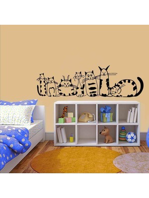 Asilmeydan Çok Büyük Boy Sevimli Kedicik Ailesi Dekoratif Duvar Sticker, Çıkartma, Etiket