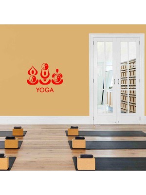 Asilmeydan Yoga Duruşları ve Yin Yanglar Dekoratif Duvar Sticker, Çıkartma, Etiket Kırmızı