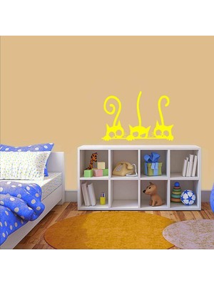Asilmeydan Meraklı Kara Kediler Dekoratif Duvar Sticker, Çıkartma, Etiket Sarı