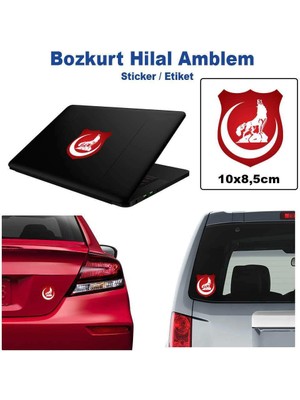 Asilmeydan Kırmızı Hilal Bozkurt Arma Araç Cam Laptop Etiket Sticker, Kendinden Yapışkanlı Renkli Çıkarma