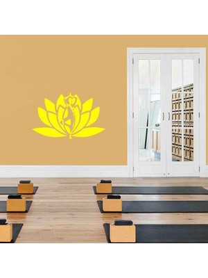 Asilmeydan Lotus Çiçeği ve Yoga Yapan Insan Silüeti Dekoratif Duvar Sticker, Çıkartma, Etiket Sarı