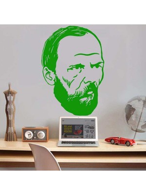 Asilmeydan Ünlü Düşünür Yazar Fyodor Dostoyevski Silüeti Dekoratif Genç Odası Duvar Sticker, Çıkartma Yeşil