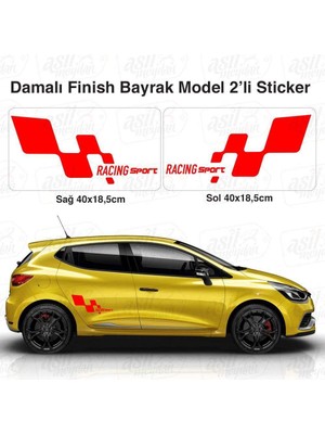 Racing Sport Damalı Bayrak Kırmızı Büyük Sticker -Oto Araba Etiket, Arma, Aksesuar, Modifiye, Tuning