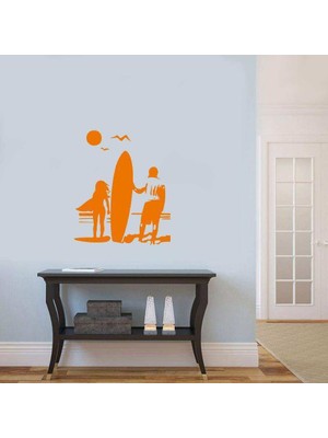 Asilmeydan Summer, Yaz, Güneş, Deniz Silüeti Duvar Sticker, Çıkartma Turuncu