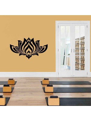 Asilmeydan Lotus Çiçek Yaprakları Silüeti Duvar Sticker, Çıkartma Siyah