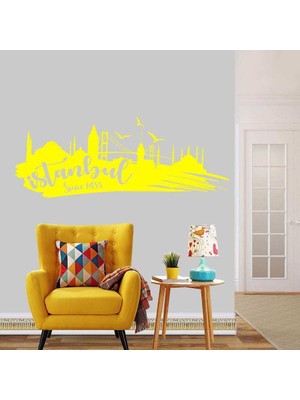 Asilmeydan Istanbul Cami Köprü Silueti Büyük Boy  Dekoratif Duvar Sticker, Çıkartma, Etiket Sarı