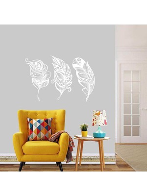 Asilmeydan Desenli Çizgisel Tüyler Büyük Boy Dekoratif Duvar Sticker, Çıkartma, Etiket Beyaz