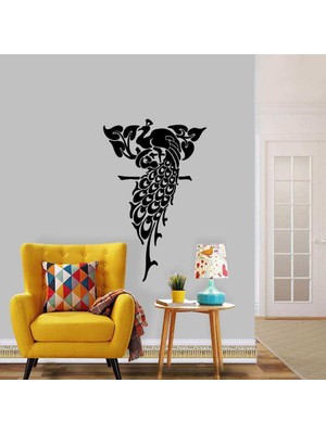 Asilmeydan Yaprakların Arasında Gizemli Tavus Kuşu Silüeti Dekoratif  Duvar Sticker, Çıkartma