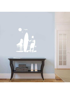 Asilmeydan Summer, Yaz, Güneş, Deniz Silüeti Duvar Sticker, Çıkartma Beyaz