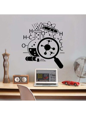 Asilmeydan Tıbbi Biyokimya Molekülleri - Laboratuvar Simgeleri Silüeti Dekoratif Genç Odası Duvar Sticker, Çık