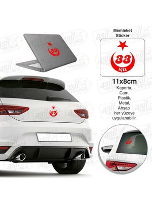 Asilmeydan Içel Plaka 33 Ay Yıldız Kırmızı Sticker, Araba, Araç, Etiket, Aksesuar, Tuning, Modifiye, Arma
