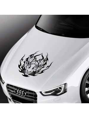 Asilmeydan Alev Desenli Kaplan Kaput Sticker - Oto, Araba, Etiket, Aksesuar, Tuning, Modifiye, Arma
