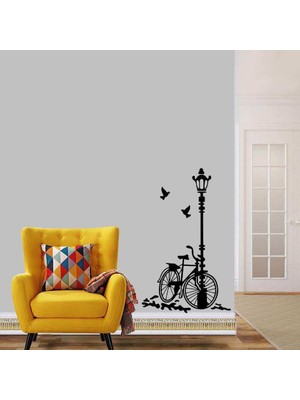 Asilmeydan Sokak Lambası Bisiklet Büyük Boy Romantik Tema Dekoratif Duvar Sticker, Çıkartma, Etiket
