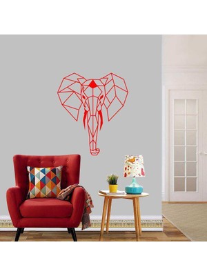 Asilmeydan Çizgisel Fil Silüeti Dekoratif Duvar Sticker, Çıkartma, Etiket Kırmızı