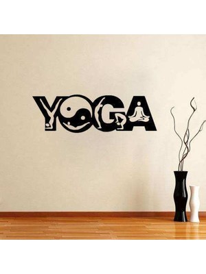 Asilmeydan Meditasyon Yin Yang Yoga Silüeti Duvar Sticker, Çıkartma Beyaz