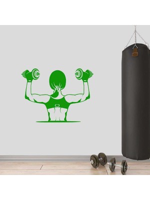 Asilmeydan Dumbell Çalışan Kız, Fitness Dekoratif Duvar Sticker, Çıkartma, Etiket Yeşil