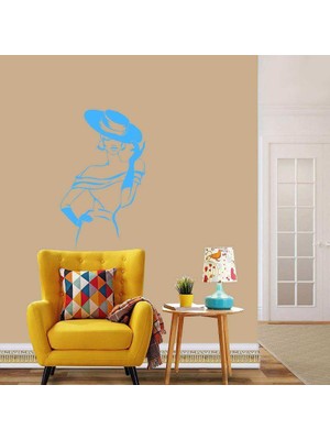 Asilmeydan Şapkalı Kadın Büyük Boy Dekoratif Duvar Sticker, Çıkartma, Etiket Mavi