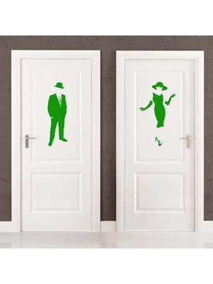 Asilmeydan Ladies And Gentlemen Wc Silüeti Kapı Dekoratif Duvar Sticker, Çıkartma Yeşil