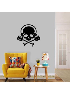 Asilmeydan Müzik Dinleyen Kurukafa Silüeti Dekoratif Duvar Sticker, Çıkartma, Etiket
