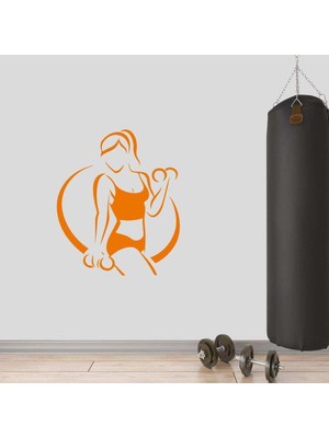 Asilmeydan Fitness, Vücut Çalışan Kadın Dekoratif Duvar Sticker, Çıkartma, Etiket Turuncu