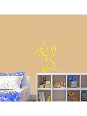 Asilmeydan Anne Bebek Mutluluğu Silüeti Dekoratif Duvar Sticker, Çıkartma, Etiket Sarı