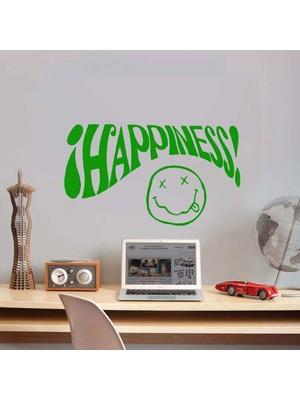 Asilmeydan Happiness Nirvana Emoji Surat Silüeti Dekoratif Duvar Sticker, Çıkartma, Etiket Yeşil