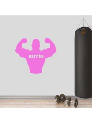 Asilmeydan Rutin Yazılı Kaslı Vücut, Fitness Dekoratif Duvar Sticker, Çıkartma, Etiket Pembe