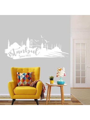 Asilmeydan Istanbul Cami Köprü Silueti Büyük Boy  Dekoratif Duvar Sticker, Çıkartma, Etiket Beyaz