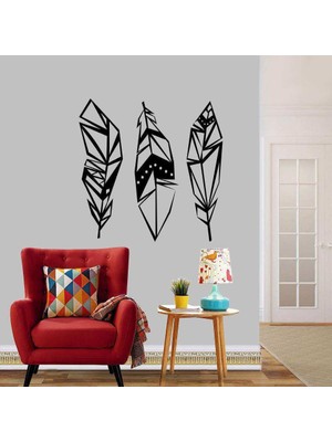 Asilmeydan Çizgisel Tüyler Dekoratif Duvar Sticker, Çıkartma, Etiket Siyah