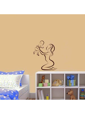 Asilmeydan Anne Bebek Mutluluğu Silüeti Dekoratif Duvar Sticker, Çıkartma, Etiket Kahverengi Koyu
