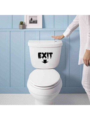 Asilmeydan Espirili Ok Işareti ve Exit Yazılı Silüet Klozet Sticker, Çıkartma