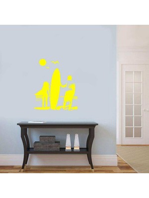 Asilmeydan Summer, Yaz, Güneş, Deniz Silüeti Duvar Sticker, Çıkartma Sarı