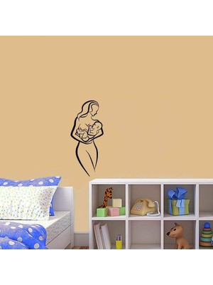 Asilmeydan Anne Bebek Silüeti Dekoratif Duvar Sticker, Çıkartma, Etiket Siyah