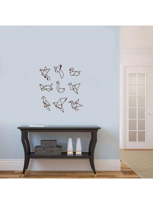 Asilmeydan Origami Kuş Uçuşları Dekoratif Duvar Sticker, Çıkartma, Etiket Kahverengi Koyu