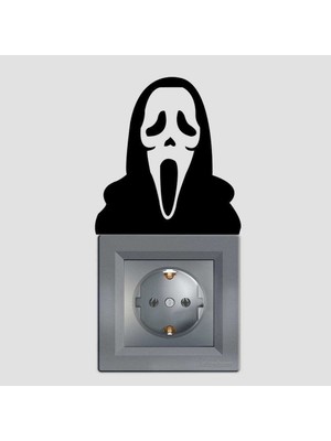 Asilmeydan 4 Adet Çığlık Maskesi Silueti Dekoratif  Priz Sticker Duvar Çıkartma, Etiket Siyah