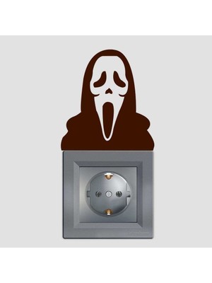 Asilmeydan 4 Adet Çığlık Maskesi Silueti Dekoratif  Priz Sticker Duvar Çıkartma, Etiket Kahverengi