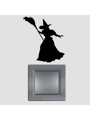Asilmeydan Süpürgesi Ile Cadı Kadın Tasarım Priz Sticker Duvar Dekorasyon Çıkartma