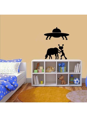 Asilmeydan Uzay Gemisi - Ufo - Uzaylı Silüeti Dekoratif Genç Odası Duvar Sticker, Çıkartma