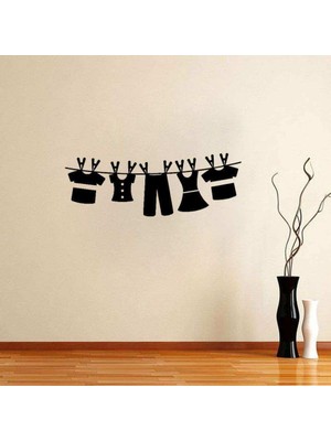 Asilmeydan Ipte Asılı Çamaşır Silüeti Dekoratif Komik Duvar Sticker, Çıkartma