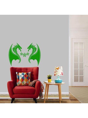 Asilmeydan Çift Ejderha Dekoratif Duvar Sticker, Çıkartma, Etiket Yeşil
