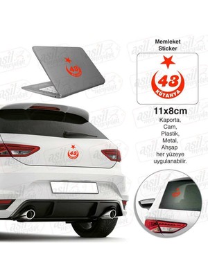 Asilmeydan Kütahya Plaka 43 Ay Yıldız Kırmızı Sticker, Araba, Araç, Etiket, Aksesuar, Tuning, Modifiye, Arma