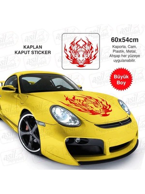 Asilmeydan Alev Desenli Kaplan Kırmızı Kaput Sticker - Oto, Araba, Etiket, Aksesuar, Tuning, Modifiye, Arma