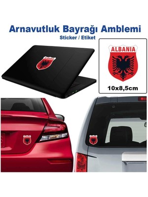 Asilmeydan Renkli Arnavutluk Bayrağı Çift Başlı Kartal Bayrak Arma Çıkartma - Oto Sticker -Araç Etiket