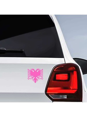 Asilmeydan Arnavutluk Bayrak Amblemi Çift Başlı Kartal - Araç Oto Sticker -Araç Aksesuar - 13X14 cm Pembe