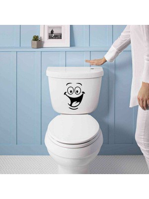 Asilmeydan Gülen Mutlu Surat Emojisi Silüeti Klozet Dekoratif Sticker, Banyo, Duvar Çıkartma