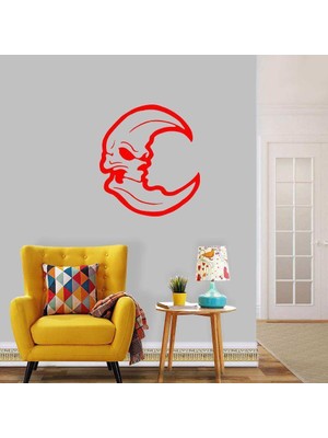 Asilmeydan Kuru Kafa Görünümlü Ay Dekoratif Duvar Sticker, Çıkartma, Etiket Kırmızı