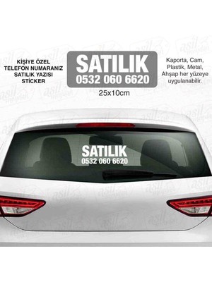 Kişiye Özel Satılık Yazısı ve Telefon Numaranız Beyaz Sticker, Oto Etiket, Araç Çıkartma, Araba,